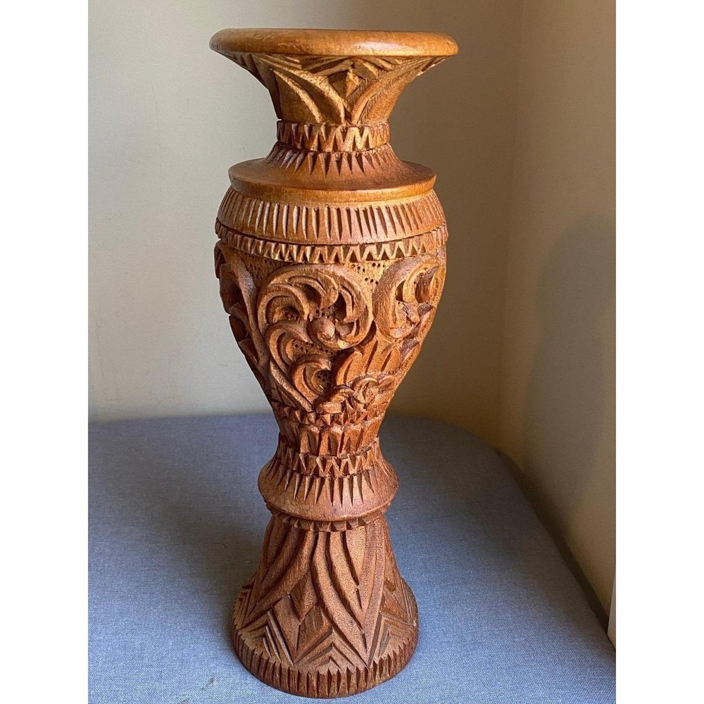 Wood German Urn Vase Hand Carved Sculpture Oberammergau 13" Decor Gift